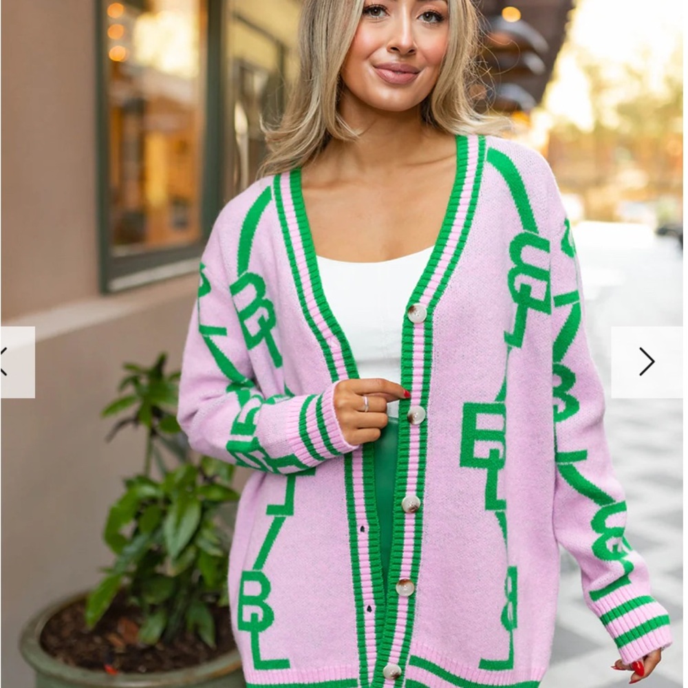 Buddylove Varsity Cardigan Dress in Parfait, Size Medium - Picture 2 of 3